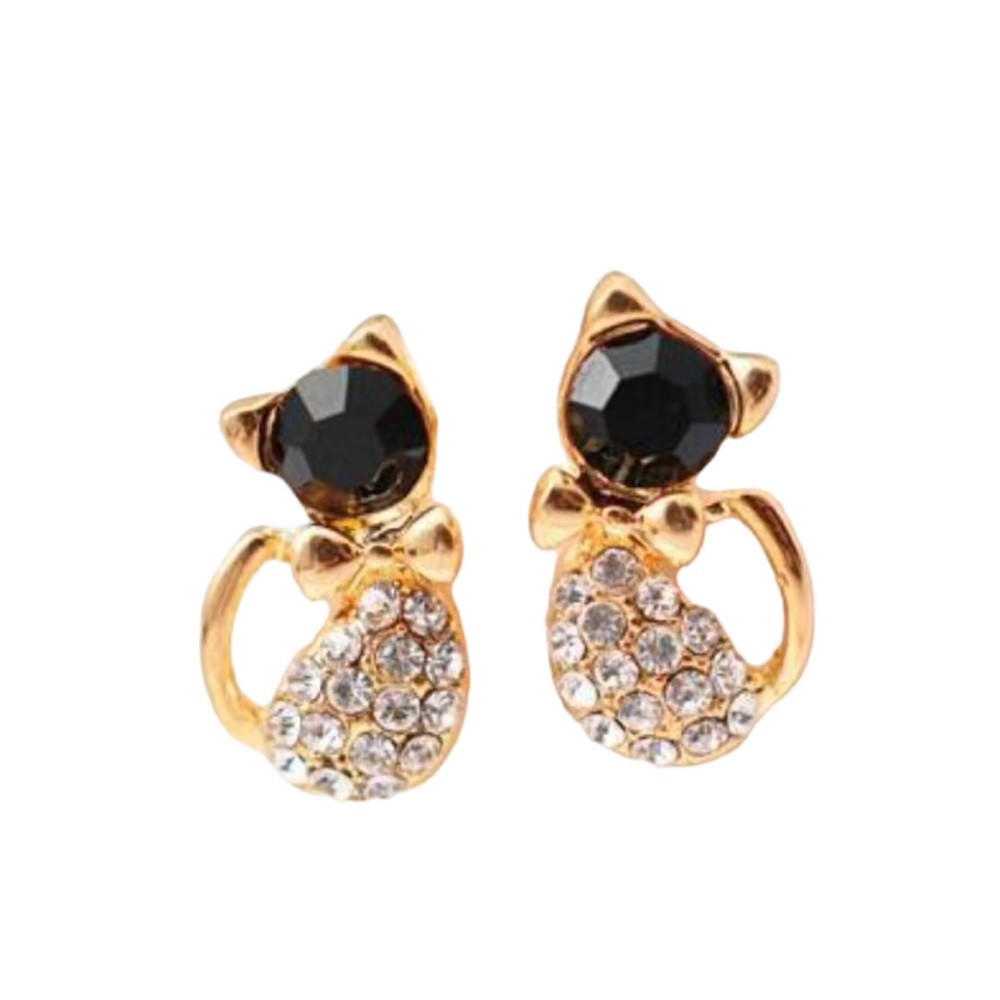 Gold and Gemstone Cat Stud Earrings